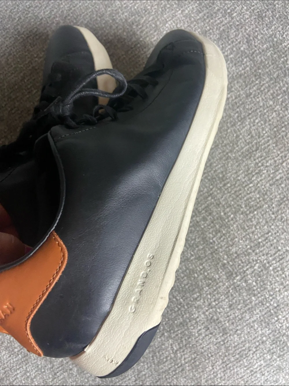 Cole Haan Black Leather Lace-Up Sneakers with Tan Heel Accent size 11.5 M